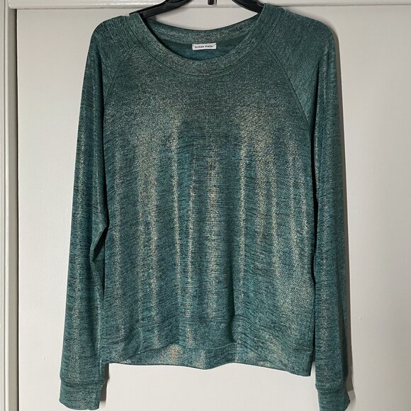TOMAS MAIER Heathered Metallic Long Sleeve Crew Tee Size 6 Green Black Gold - Picture 8 of 11